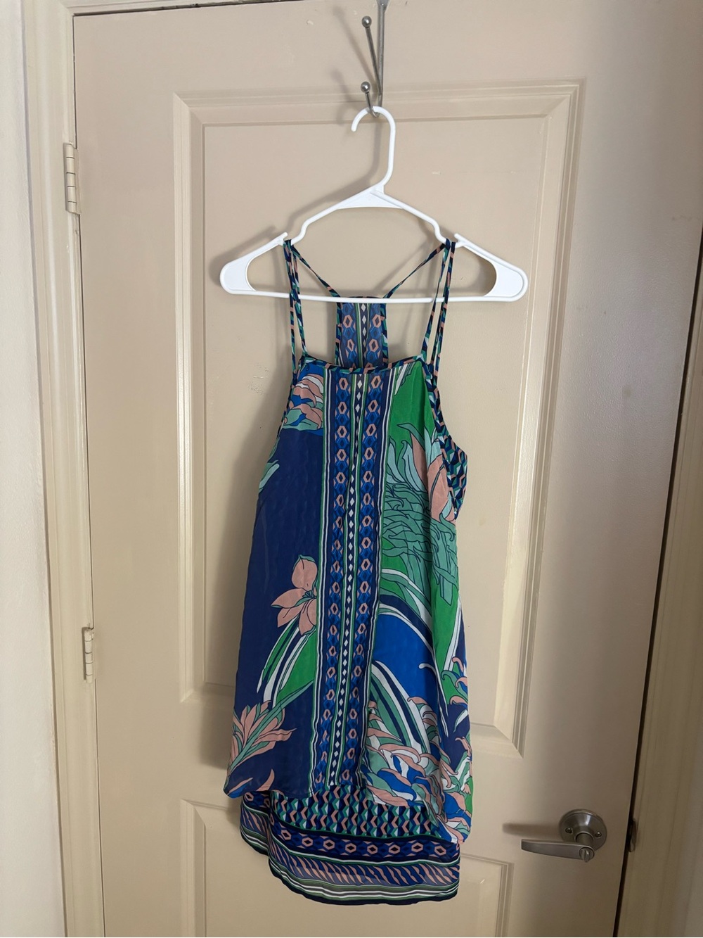 Maeve Blue Floral Halter Top with Green and Pink Accents